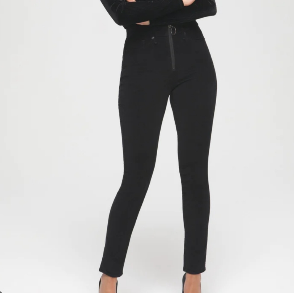 GOOD AMERICAN Good Legs Exposed Zipper Velvet Skinny Jeans